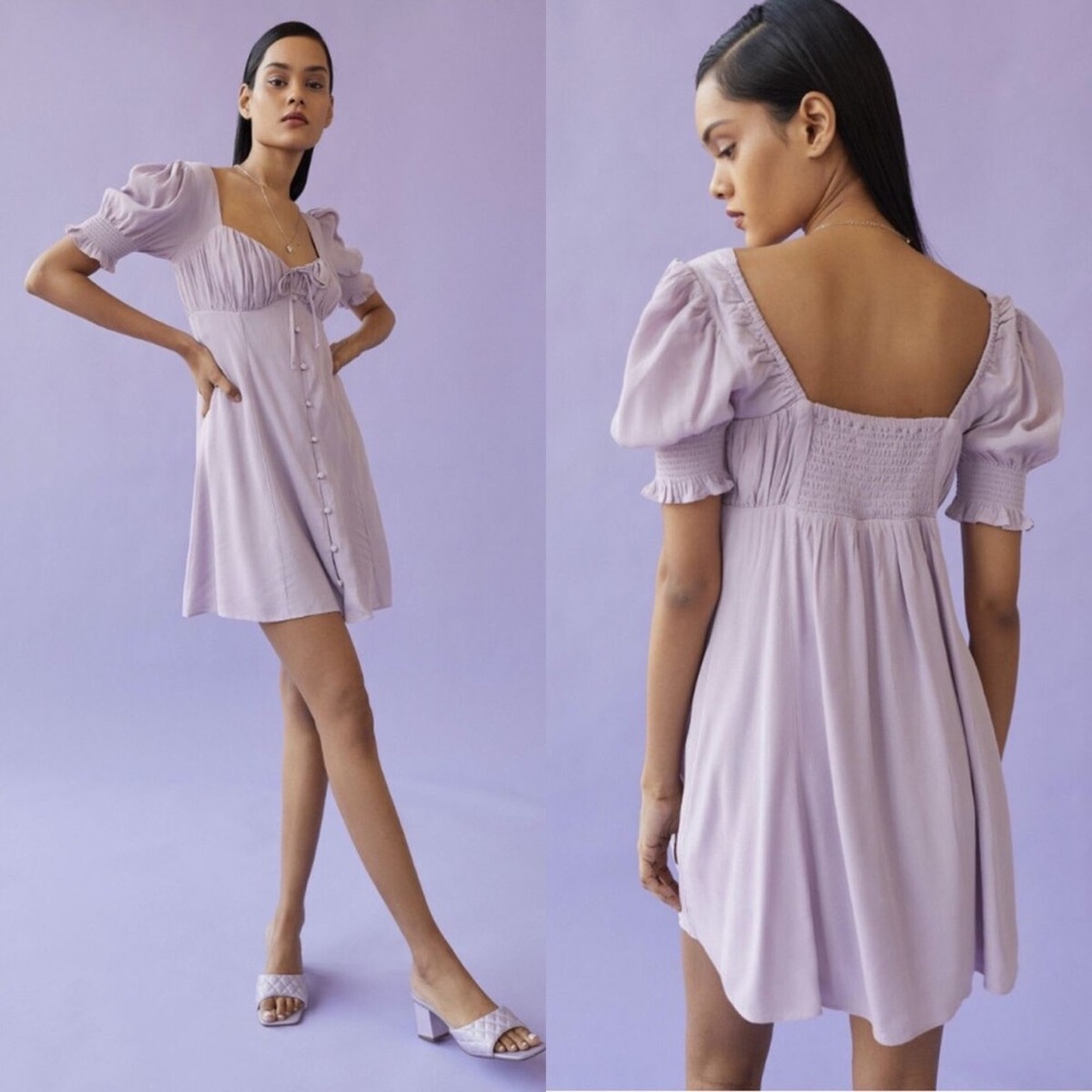 Urban Outfitters Purple Short Puff Sleeve Persephone Mini Dress